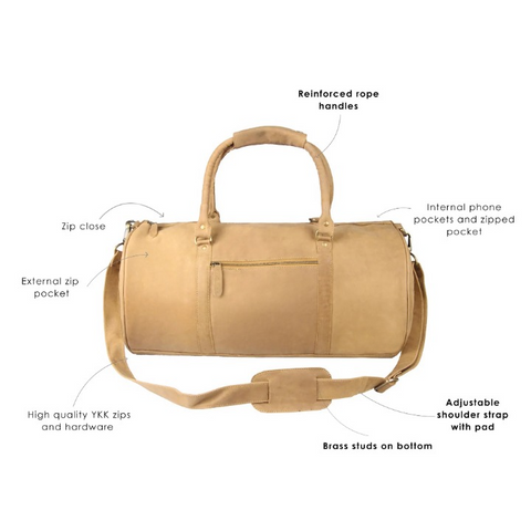Men’s Tan Suede Leather Duffle Bag – Vintage Weekender Holdall