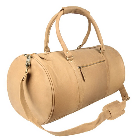 Men’s Tan Suede Leather Duffle Bag – Vintage Weekender Holdall