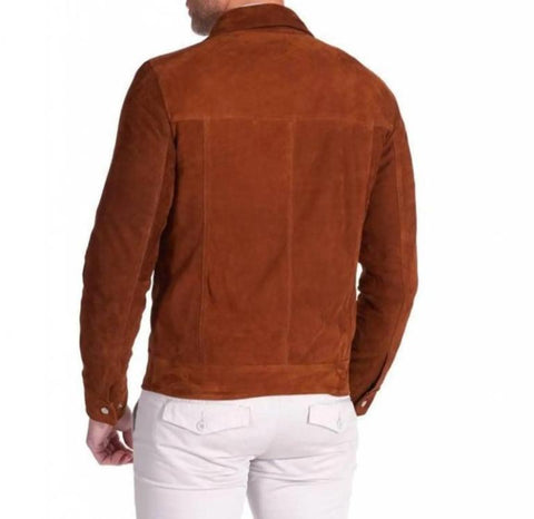 Handmade Brown Suede Leather Trucker Jacket | Western Style | Genuine Suede Zip-Up Outerwear