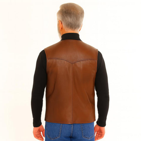 Handmade Brown Leather Biker Vest | Men’s Waistcoat | Durable Vintage Style Leather Vest for Men