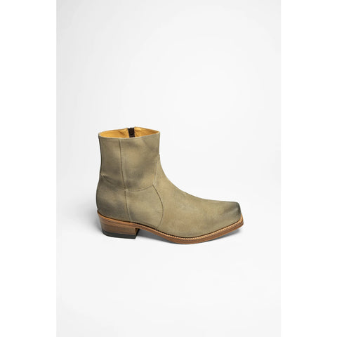 Men’s Beige Suede Cowboy Ankle Boots – Square Toe Western Boots