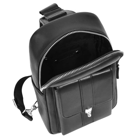 Genuine Leather Medium Chest Bag – Smith Black Crossbody Sling Bag