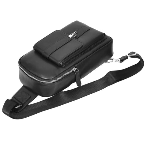 Genuine Leather Medium Chest Bag – Smith Black Crossbody Sling Bag