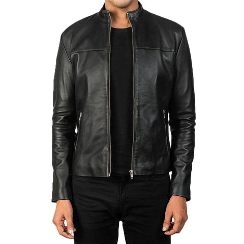 Men's Black Biker Jacket Genuine Cow Leather Classic Moto Jacket Gifts For Him