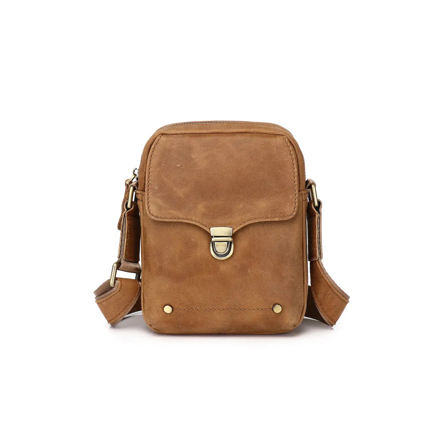 Large-Capacity Crazy Horse Leather Crossbody Bag | Compact Satchel