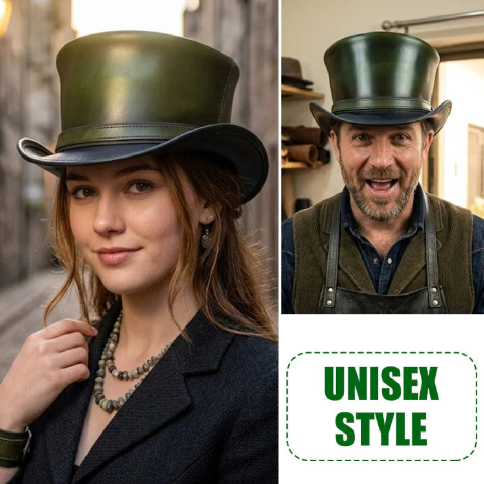 Leather Hat Handmade Leather Top Hat Steampunk Gothic Leather Hat Gifts For Men Women Shapeable Brim