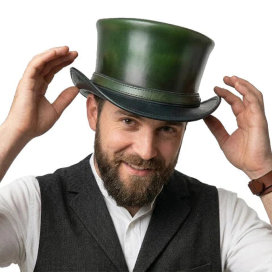 Leather Hat Handmade Leather Top Hat Steampunk Gothic Leather Hat Gifts For Men Women Shapeable Brim