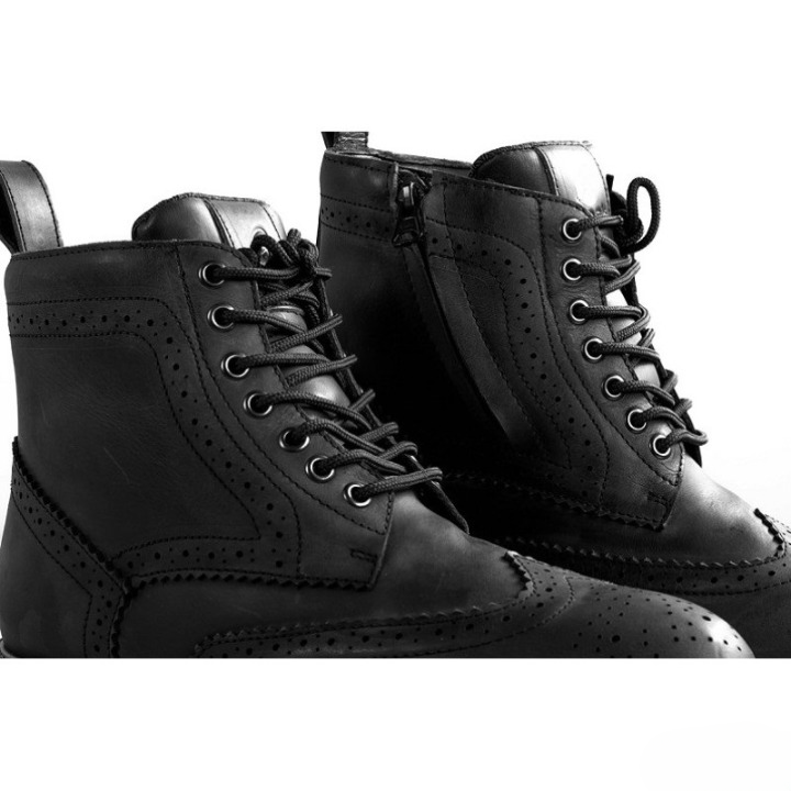 Men’s Leather Wingtip Motorcycle Boots – Waterproof Brogue Riding Boots
