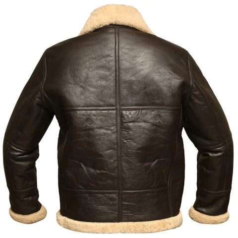 Men’s Dark Brown Leather Shearling Jacket – Premium Fur Lined Aviator Winter Coat