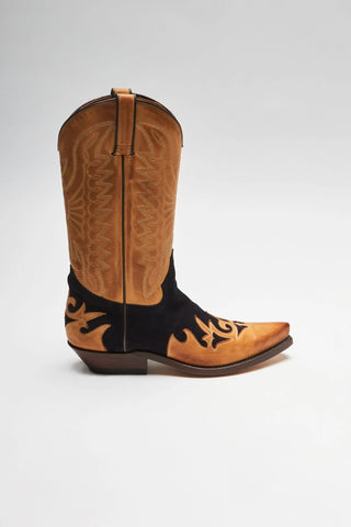 Men's Classic Leather Cowboy Boots – Tan & Black | Premium Western Boots
