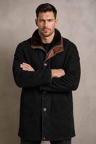 Men’s Black Shearling Coat – Premium Winter Jacket | Warm Luxury Shearling Outerwear
