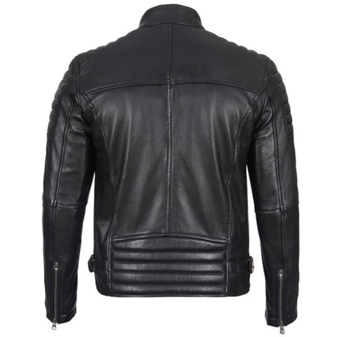 Men’s Black Leather Motorcycle Jacket – Premium Biker Wear with Zipper, Durable Stylish Moto