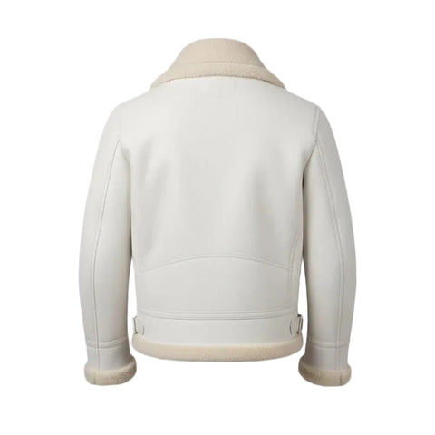 Men Real Leather Shearling Jacket – Off White Aviator Winter Coat for Men