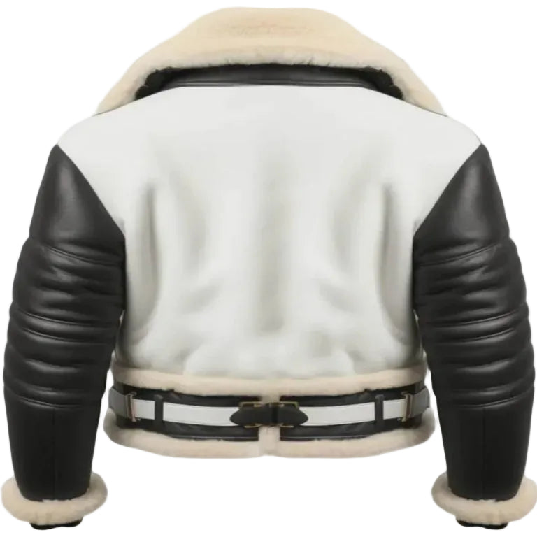 Men Real Leather Shearling Jacket B3 Aviator Black White Sheepskin Coat