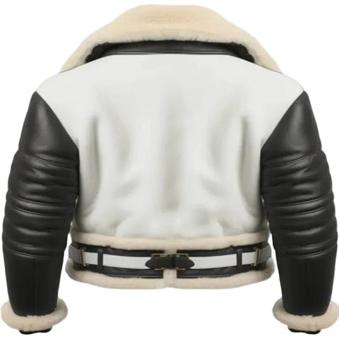 Men Real Leather Shearling Jacket B3 Aviator Black White Sheepskin Coat