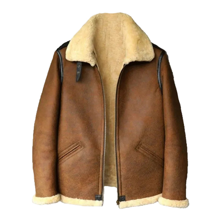 Men Shearling Leather Jacket | Brown Aviator Shearling Winter Coat