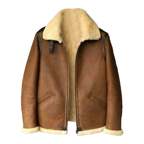 Men Shearling Leather Jacket | Brown Aviator Shearling Winter Coat