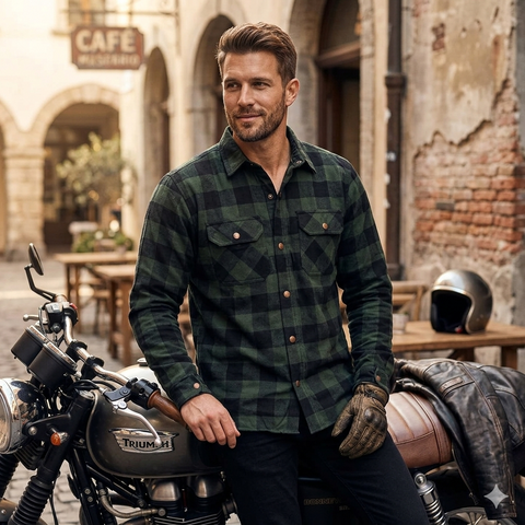 Men's Armoured Motorcycle Riding Shirt | Kevlar Biker Flannel UK