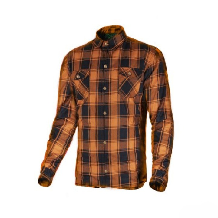 Men's Armoured Motorcycle Riding Shirt | Orange Biker Flannel UK