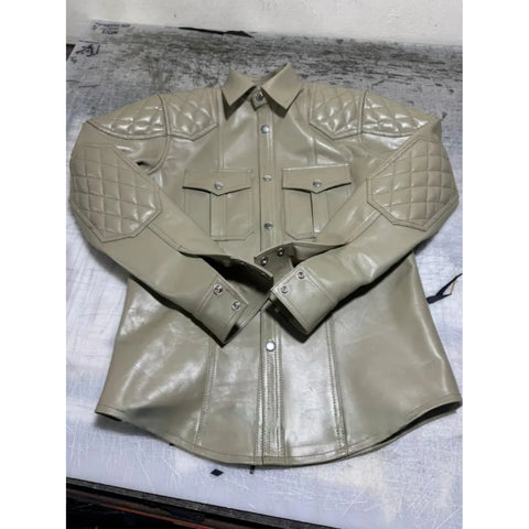 Men’s Beige Leather Shirt – Quilted
Shoulders Snap-Button