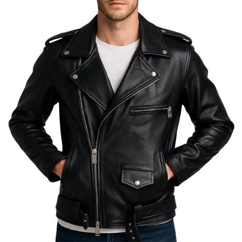Men’s Black Biker Leather Jacket – Real Leather Café Racer Motorcycle Jacket