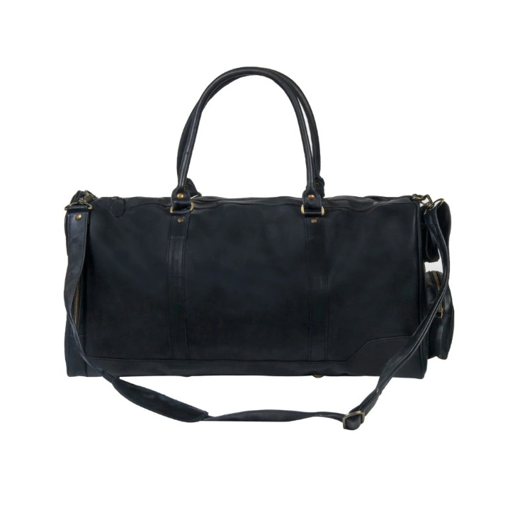 Men's Black Leather Duffle Bag | Vintage Weekender Bag