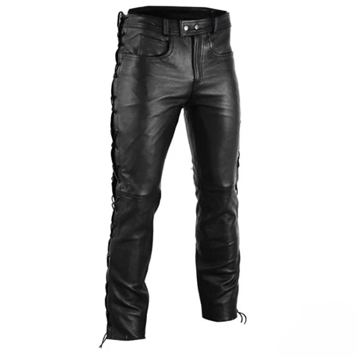 Men's Black Leather Lace-Up Pants
Premium Biker Trousers