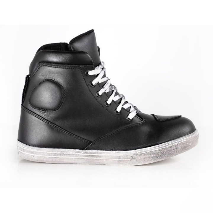 Men’s Black Leather Moto – Casual Urban Riding Shoes with Integrated Protection