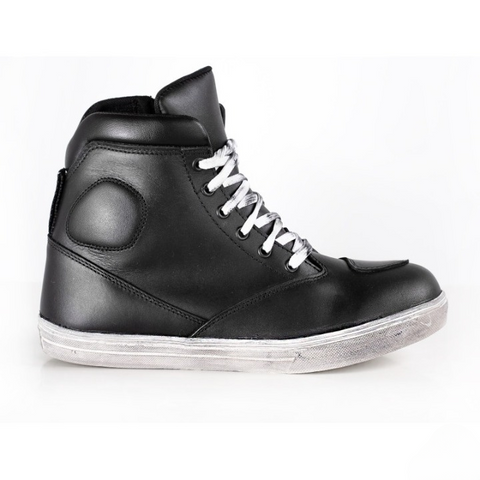 Men’s Black Leather Moto – Casual Urban Riding Shoes with Integrated Protection