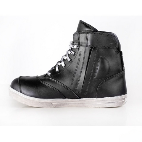 Men’s Black Leather Moto Sneakers – Casual Urban Riding Shoes with 