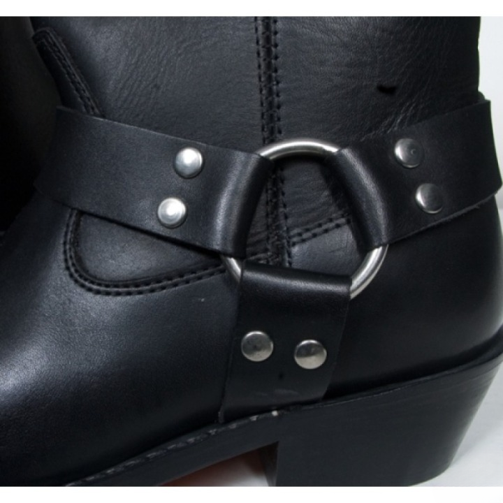 Men’s Distressed Black Suede Harness Biker Boots – Square Toe Moto Engineer