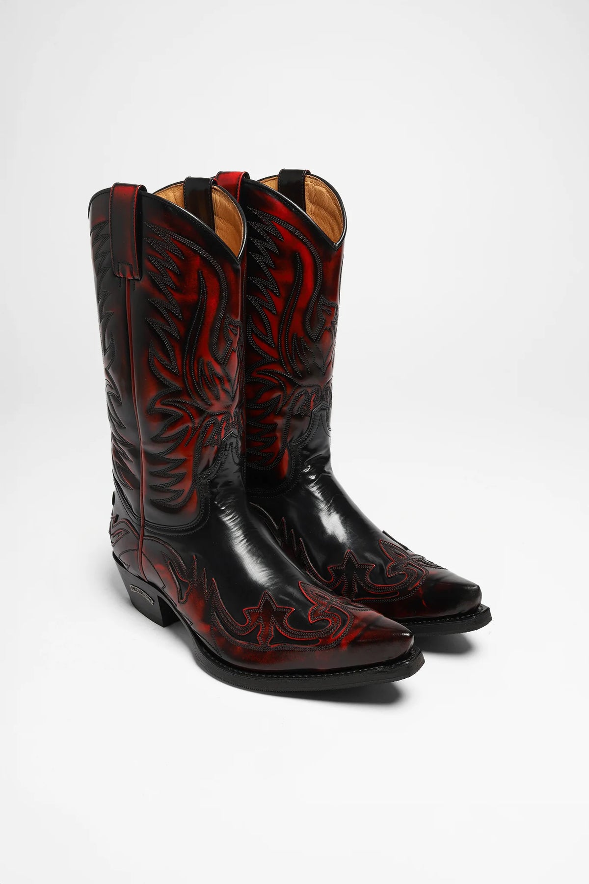 Men’s Black &amp; Red Embroidered Cowboy Boots | Western Leather Boots