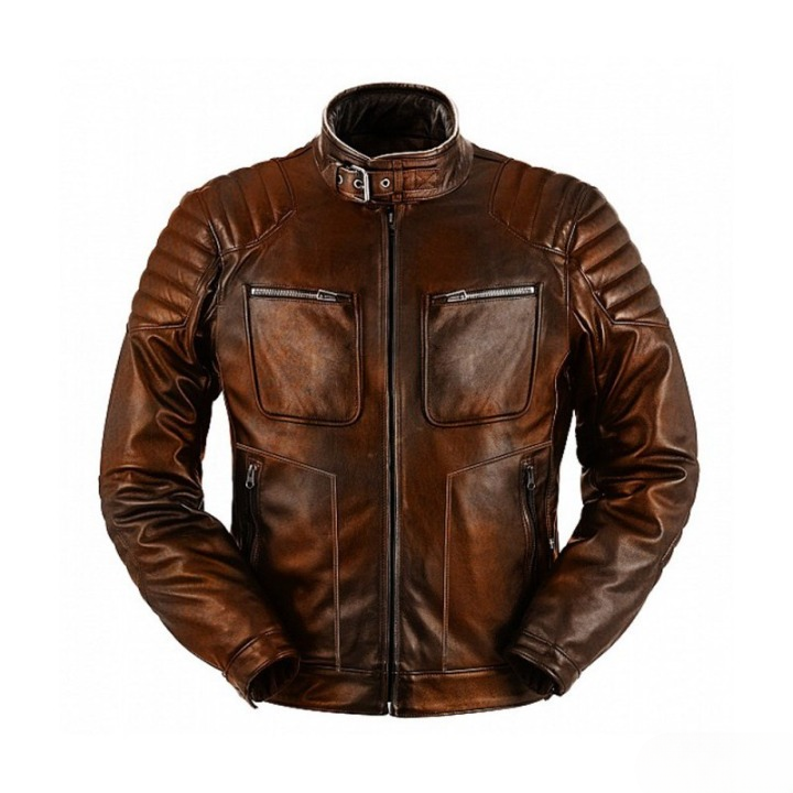 Men's Brown Leather Cafe Racer Slim Fit Jacket