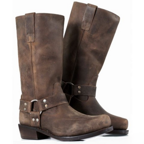 Men's Brown Leather Harness Boots | Distressed Biker Boots UK