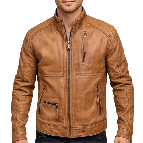 Men’s Brown Leather Jacket – Handmade Vintage Bomber Biker Motorcycle Jacket
