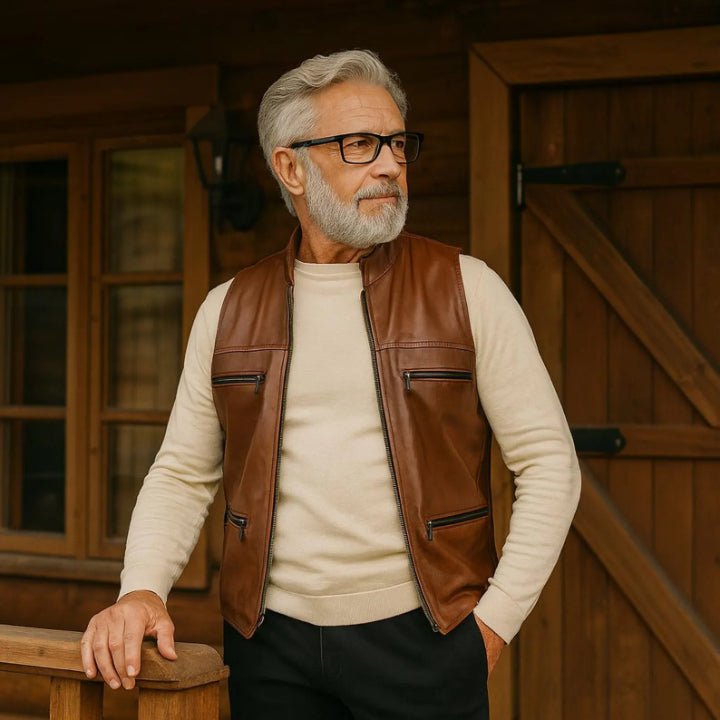 Men’s Brown Leather Vest | Handmade Western Biker Waistcoat UK