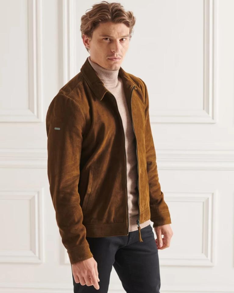 Men’s Brown Suede Harrington Jacket | Handmade Genuine Suede Bomber Coat
