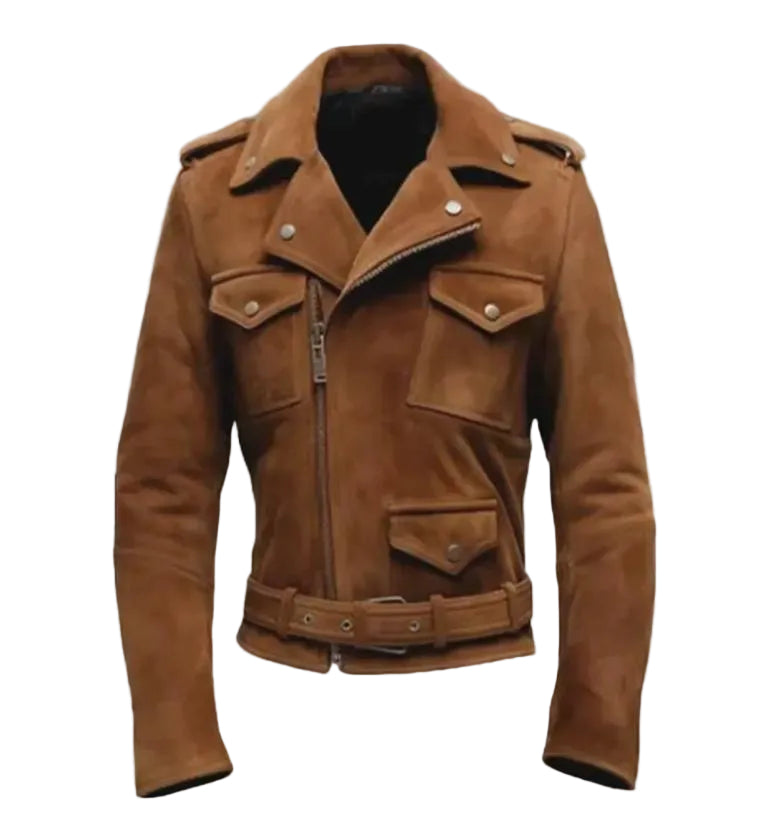 Men’s Brown Suede Leather Biker Jacket – Handmade Vintage Moto Coat