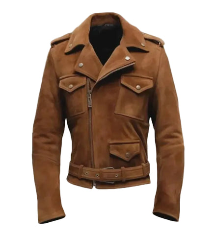 Men’s Brown Suede Leather Biker Jacket – Handmade Vintage Moto Coat