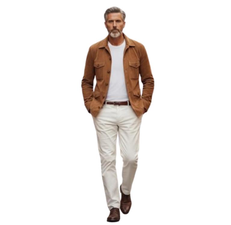 Men’s Brown Suede Leather Jacket | Classic Button-Up Outerwear | Genuine Suede Casual Fall Fashion for Modern Gentlemen