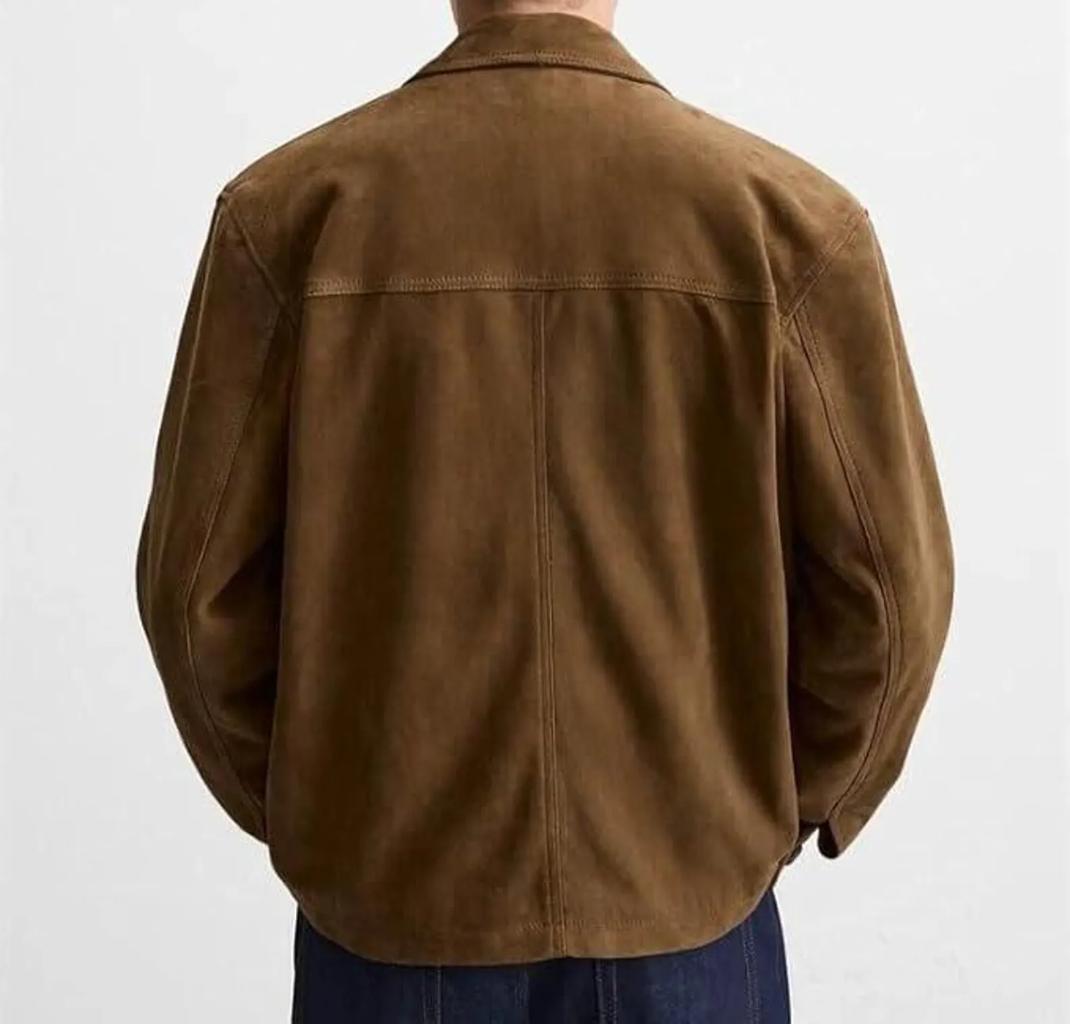Men’s Brown Suede Leather Jacket | Genuine Cowhide Vintage Button-Up Outerwear