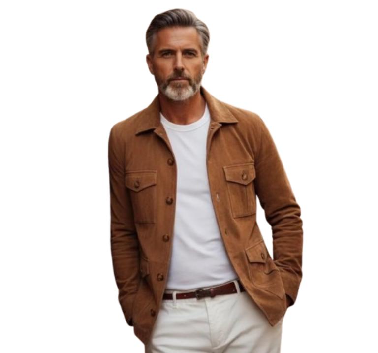 Men’s Brown Suede Leather Jacket | Genuine Suede Classic Button-Up Outerwear