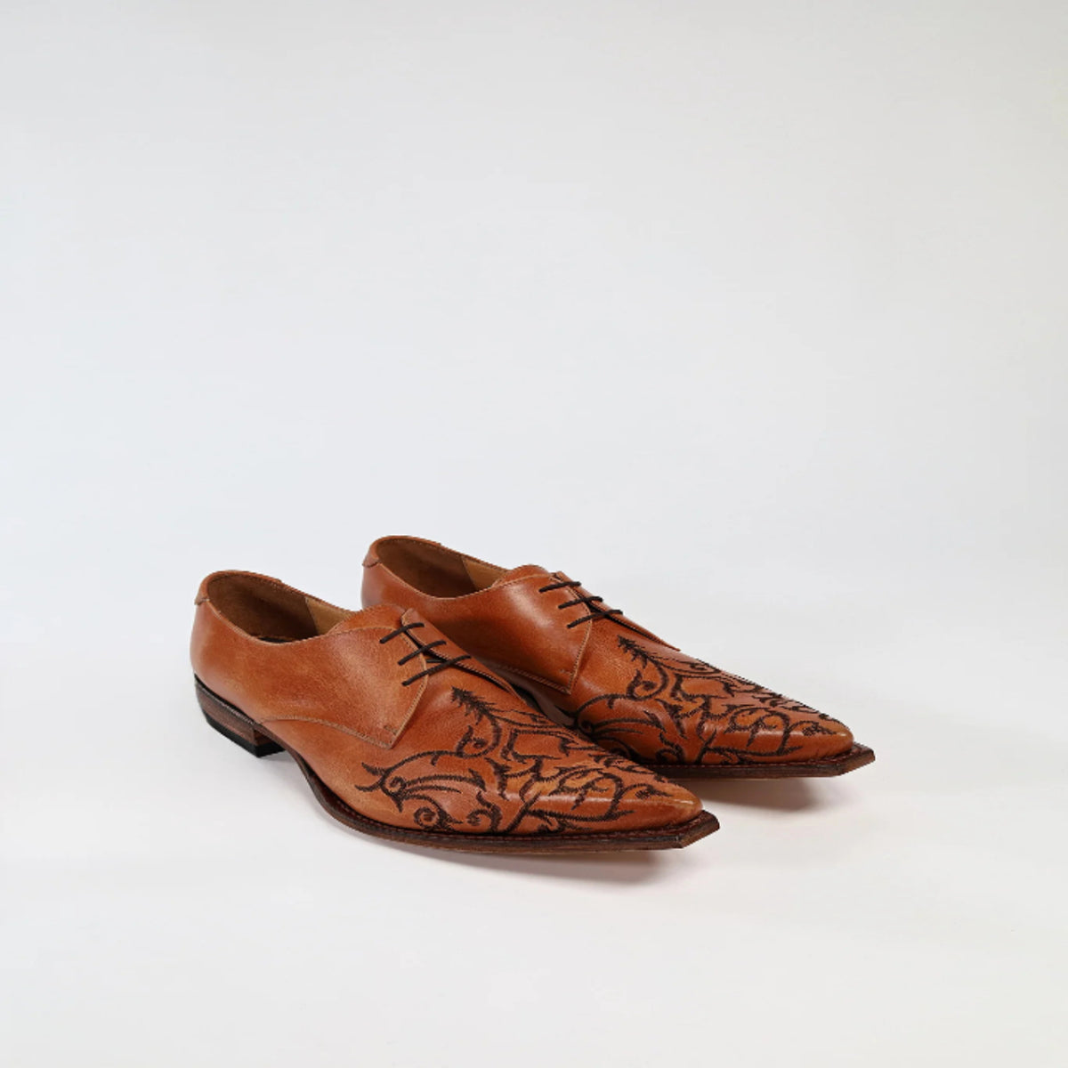Men’s Brown Western Leather Lace-Up Shoes | Handmade Cowboy Dress Shoes 
