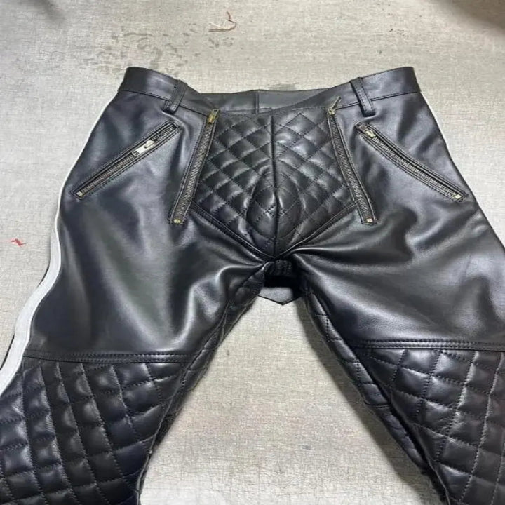 Men's Cowhide Quilted Leather Biker
Pants – Bold Open Front Clubwear