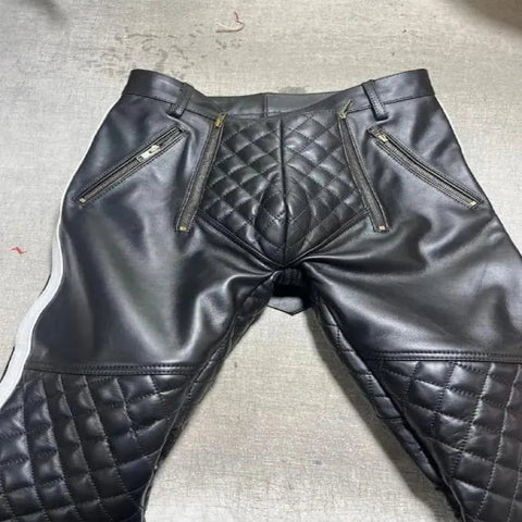 Men's Cowhide Quilted Leather Biker
Pants – Bold Open Front Clubwear