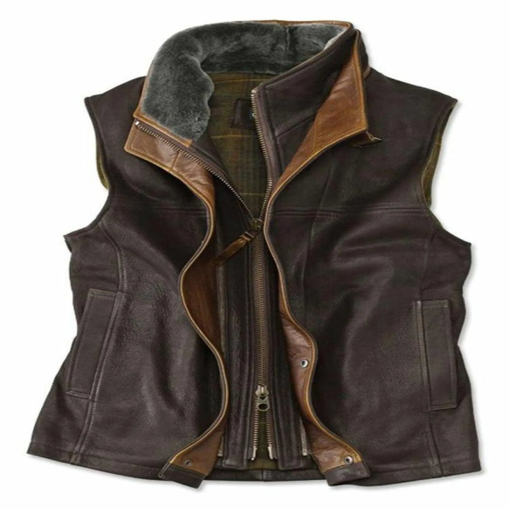 Men’s Dark Brown Genuine Leather Western Vest | Handmade Cowboy Waistcoat 