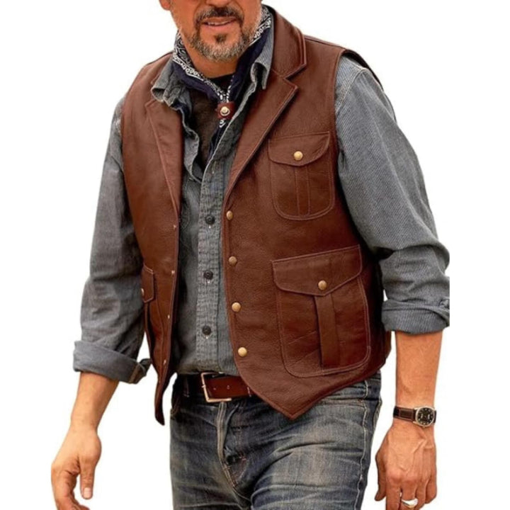 Men’s Genuine Cowhide Leather Western Waistcoat | Vintage Cowboy Vest 