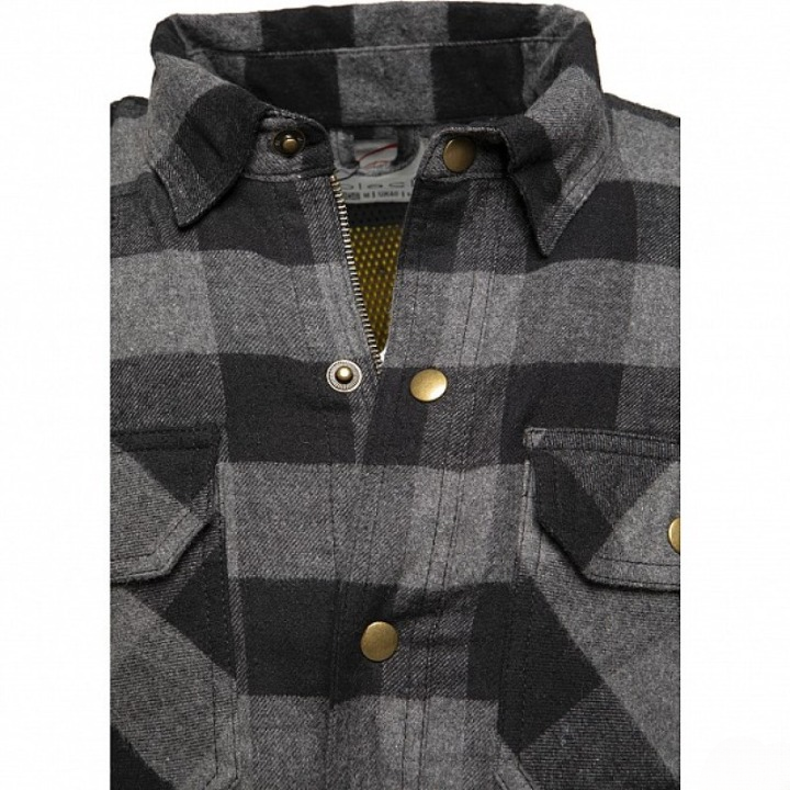 Men's Grey and Black Motorcycle Flannel Shirt Protective Riding Jacket
