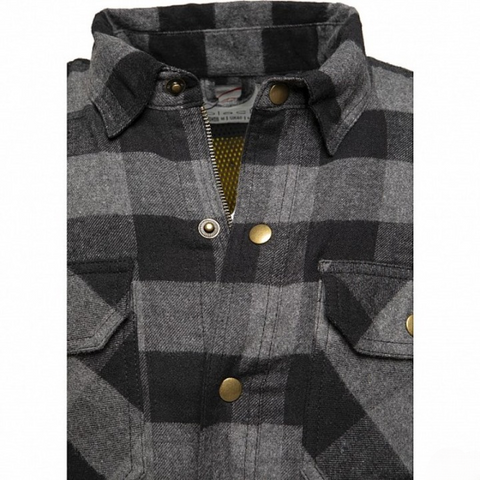 Men's Grey and Black Motorcycle Flannel Shirt Protective Riding Jacket
