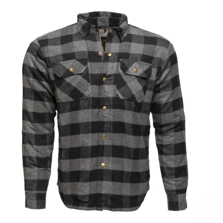 Men's Grey and Black Motorcycle Flannel Shirt Protective Riding Jacket